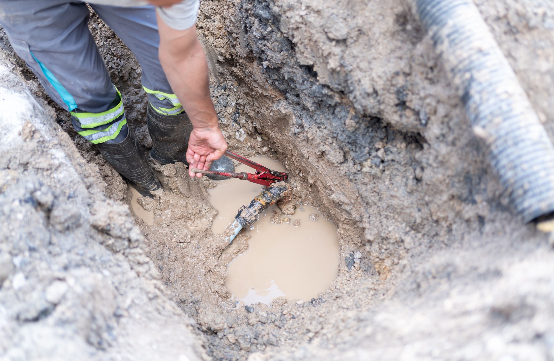 Repairing A Broken Underground Water Pipe In Septic Field